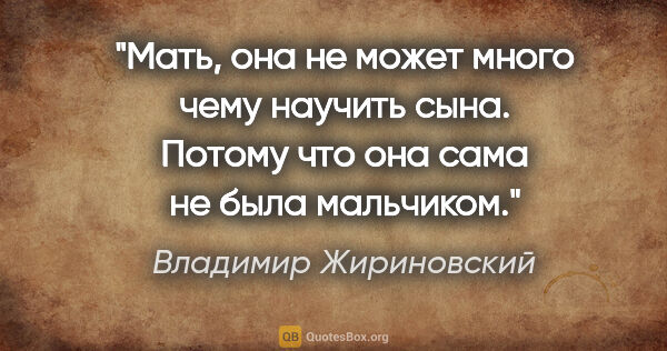 Владимир Жириновский цитата: "Мать, она не может много чему научить сына. Потому что она..."