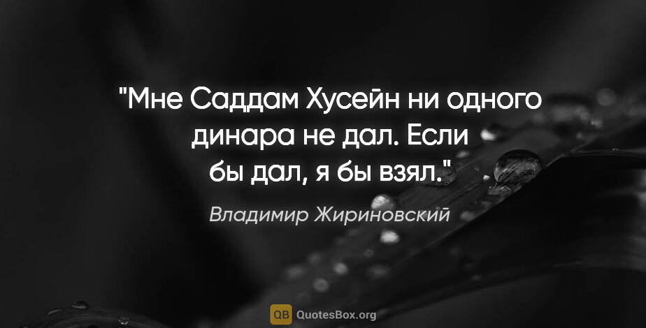 Владимир Жириновский цитата: "Мне Саддам Хусейн ни одного динара не дал. Если бы дал, я бы..."