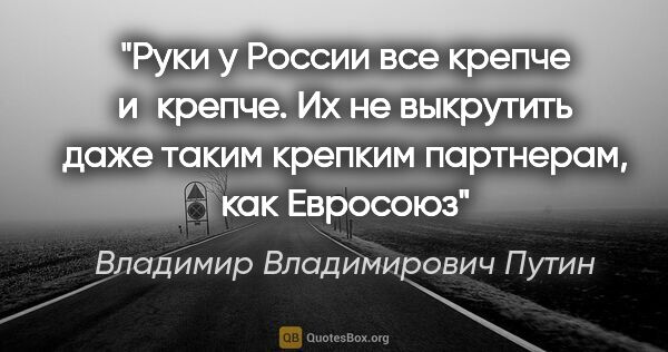 Владимир Владимирович Путин цитата: "Руки у России все крепче и крепче. Их не выкрутить даже таким..."