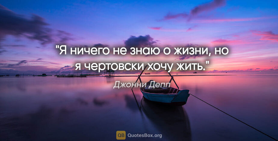 Джонни Депп цитата: "Я ничего не знаю о жизни, но я чертовски хочу жить."