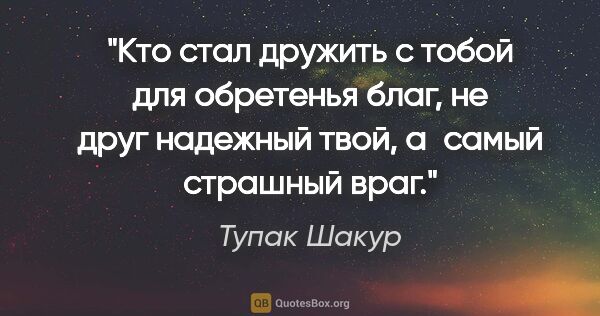 Тупак Шакур цитата: "Кто стал дружить с тобой для обретенья благ, не друг надежный..."