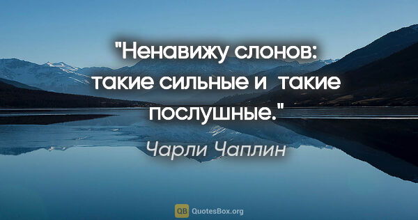 Чарли Чаплин цитата: "Ненавижу слонов: такие сильные и такие послушные."