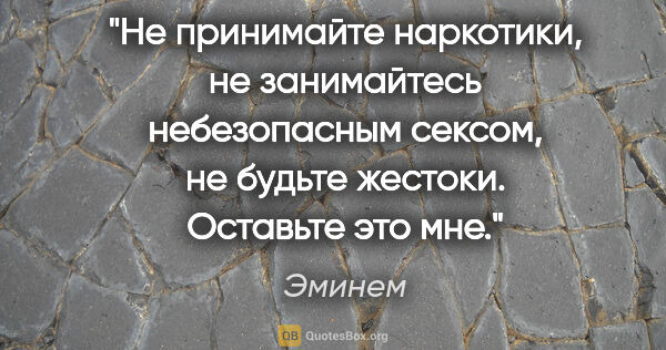 Эминем цитата: "Не принимайте наркотики, не занимайтесь небезопасным сексом,..."