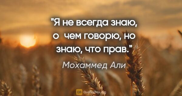 Мохаммед Али цитата: "Я не всегда знаю, о чем говорю, но знаю, что прав."