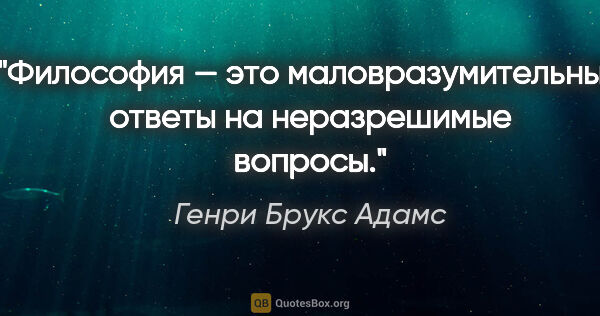 Генри Брукс Адамс цитата: "Философия — это маловразумительные ответы на неразрешимые..."