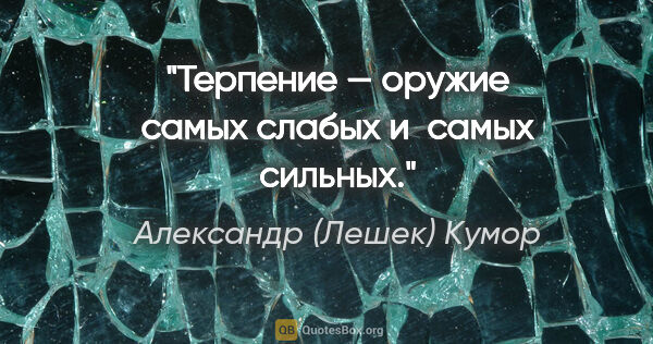 Александр (Лешек) Кумор цитата: "Терпение — оружие самых слабых и самых сильных."