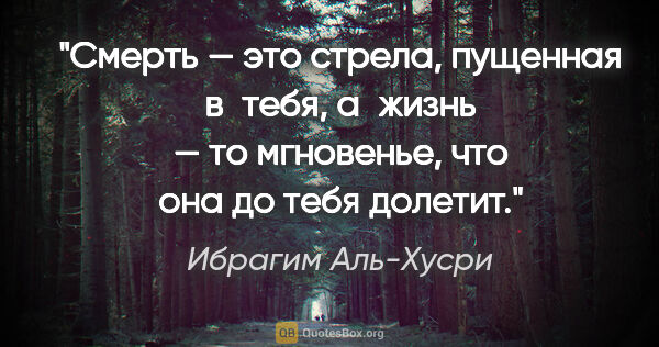 Ибрагим Аль-Хусри цитата: "Смерть — это стрела, пущенная в тебя, а жизнь — то мгновенье,..."