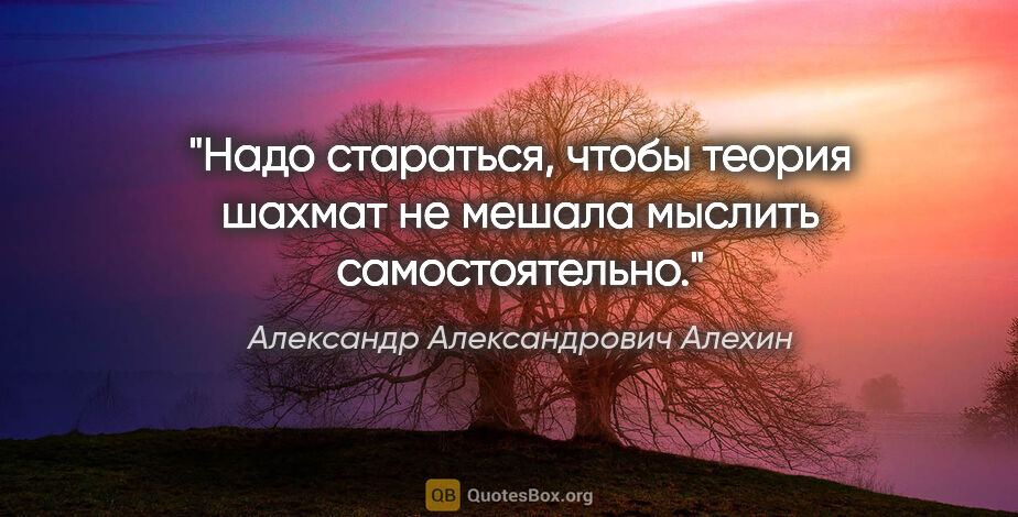 Александр Александрович Алехин цитата: "Надо стараться, чтобы теория шахмат не мешала мыслить..."