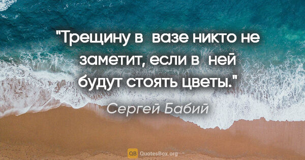 Сергей Бабий цитата: "Трещину в вазе никто не заметит, если в ней будут стоять цветы."
