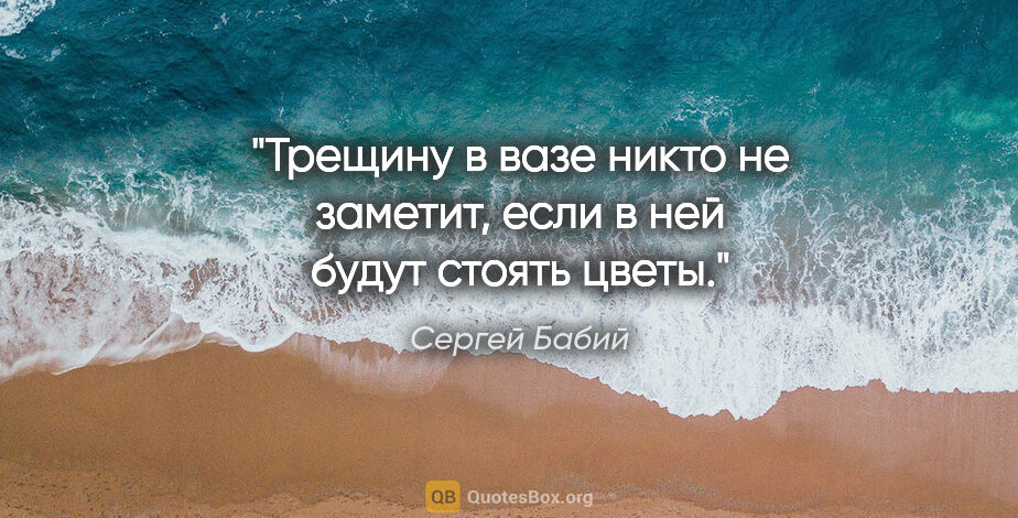 Сергей Бабий цитата: "Трещину в вазе никто не заметит, если в ней будут стоять цветы."