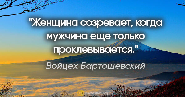 Войцех Бартошевский цитата: "Женщина созревает, когда мужчина еще только проклевывается."