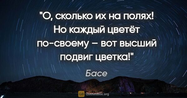 Басе цитата: "О, сколько их на полях! Но каждый цветёт по-своему – вот..."