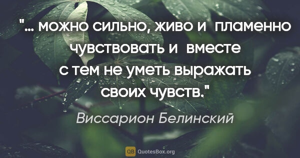 Виссарион Белинский цитата: "… можно сильно, живо и пламенно чувствовать и вместе с тем не..."