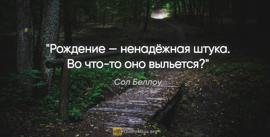 Сол Беллоу цитата: "Рождение — ненадёжная штука. Во что-то оно выльется?"