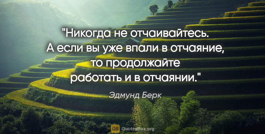 Эдмунд Берк цитата: "Никогда не отчаивайтесь. А если вы уже впали в отчаяние, то..."