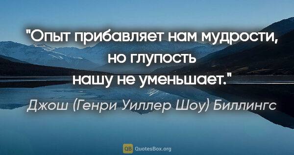 Джош (Генри Уиллер Шоу) Биллингс цитата: "Опыт прибавляет нам мудрости, но глупость нашу не уменьшает."