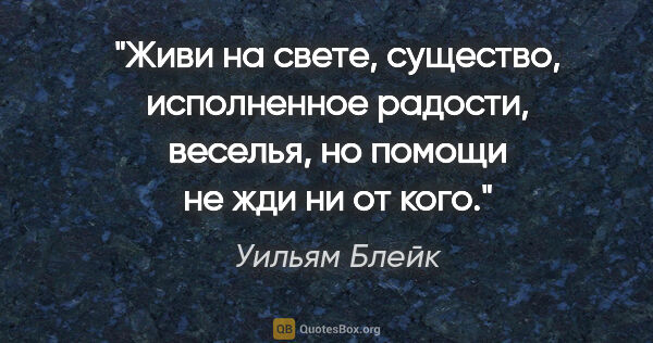 Уильям Блейк цитата: "Живи на свете, существо, исполненное радости, веселья, но..."