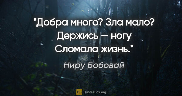 Ниру Бобовай цитата: "Добра много?

Зла мало?

Держись — ногу

Сломала жизнь."