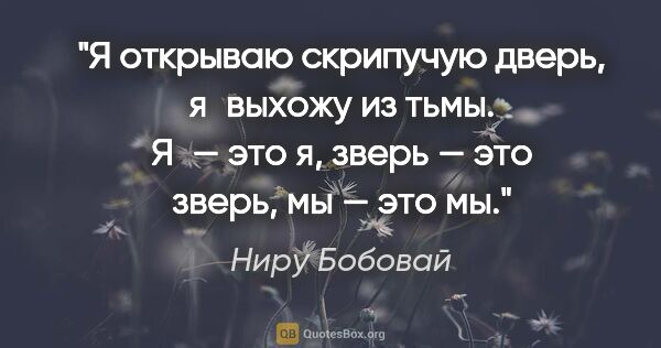 Ниру Бобовай цитата: "Я открываю скрипучую дверь,

я выхожу из тьмы.

Я — это..."