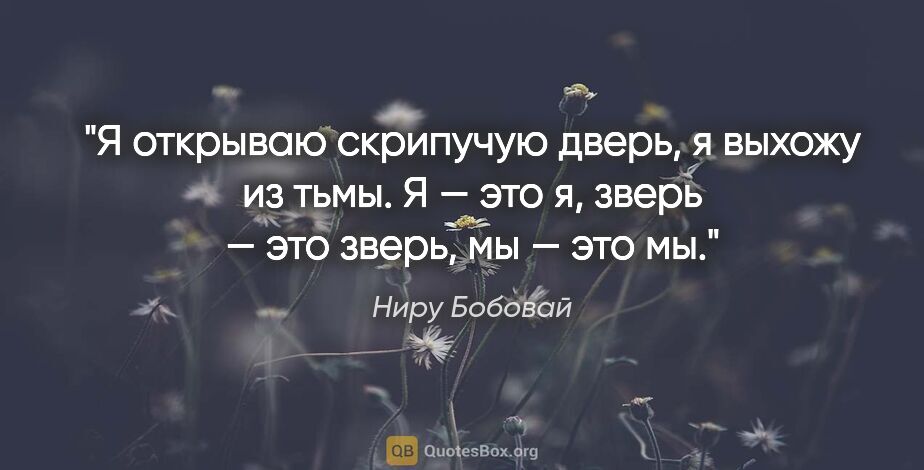 Ниру Бобовай цитата: "Я открываю скрипучую дверь,

я выхожу из тьмы.

Я — это..."