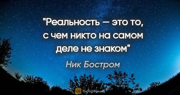 Ник Бостром цитата: "Реальность — это то, с чем никто на самом деле не знаком"