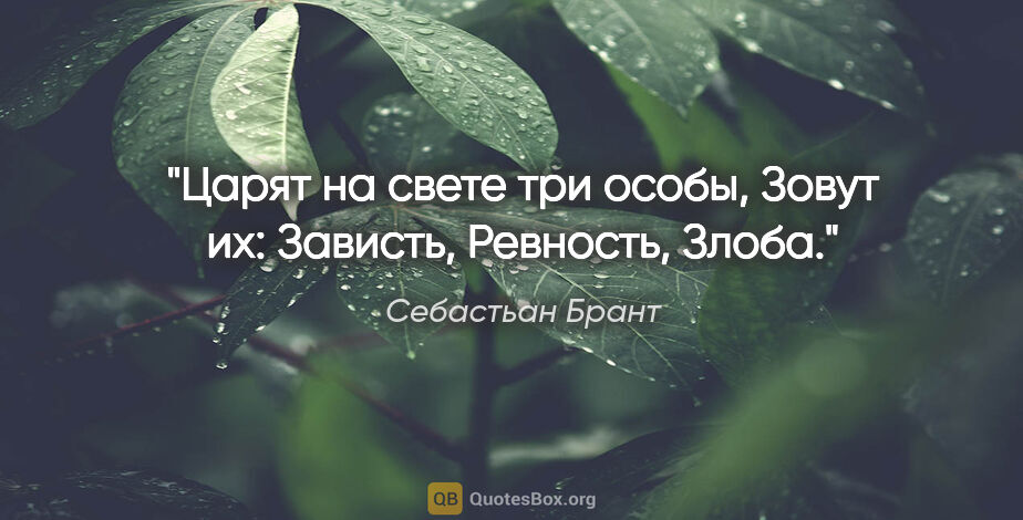 Себастьан Брант цитата: "Царят на свете три особы, Зовут их: Зависть, Ревность, Злоба."