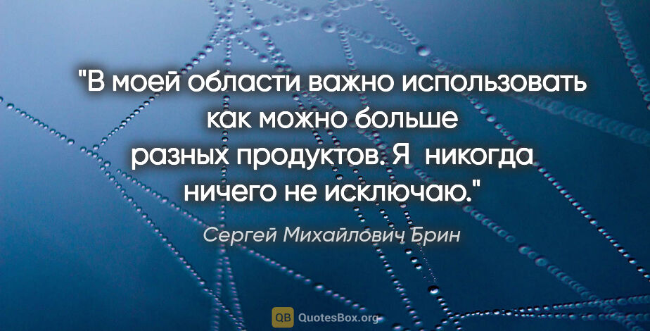 Сергей Михайлович Брин цитата: "В моей области важно использовать как можно больше разных..."