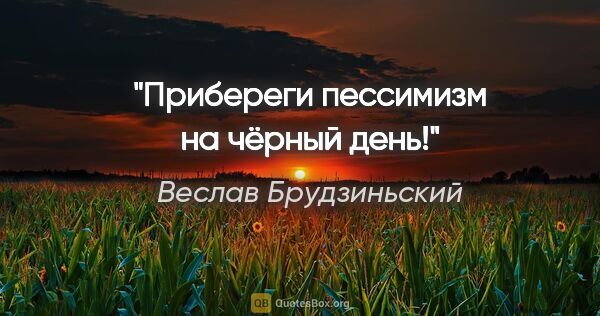 Веслав Брудзиньский цитата: "Прибереги пессимизм на чёрный день!"