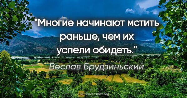 Веслав Брудзиньский цитата: "Многие начинают мстить раньше, чем их успели обидеть."