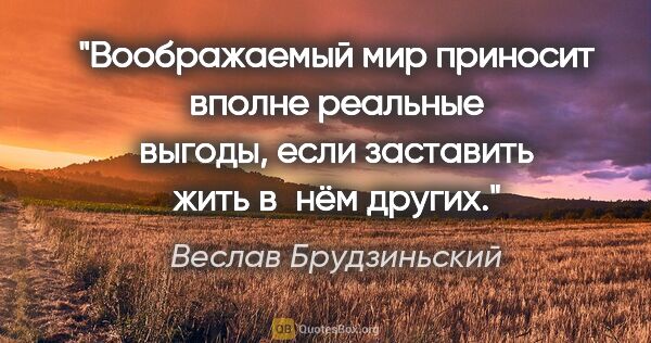Веслав Брудзиньский цитата: "Воображаемый мир приносит вполне реальные выгоды, если..."
