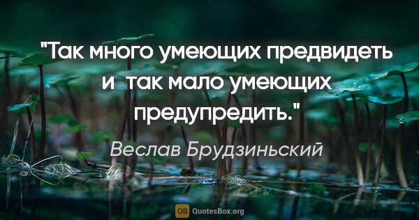 Веслав Брудзиньский цитата: "Так много умеющих предвидеть и так мало умеющих предупредить."