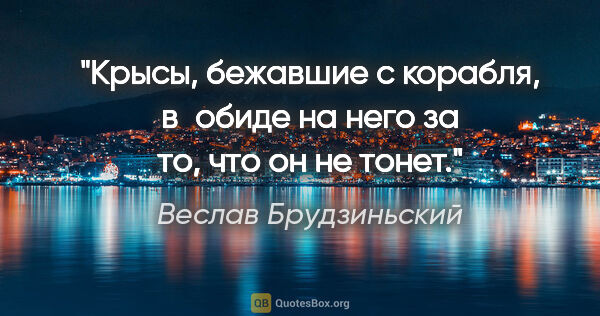 Веслав Брудзиньский цитата: "Крысы, бежавшие с корабля, в обиде на него за то, что он не..."