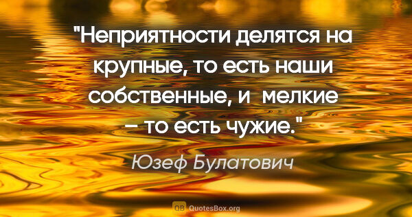 Юзеф Булатович цитата: "Неприятности делятся на крупные, то есть наши собственные,..."