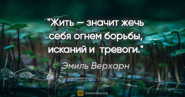 Эмиль Верхарн цитата: "Жить — значит жечь себя огнем борьбы, исканий и тревоги."