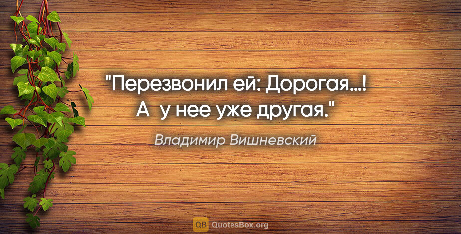 Владимир Вишневский цитата: "Перезвонил ей: «Дорогая…!»

А у нее уже другая."