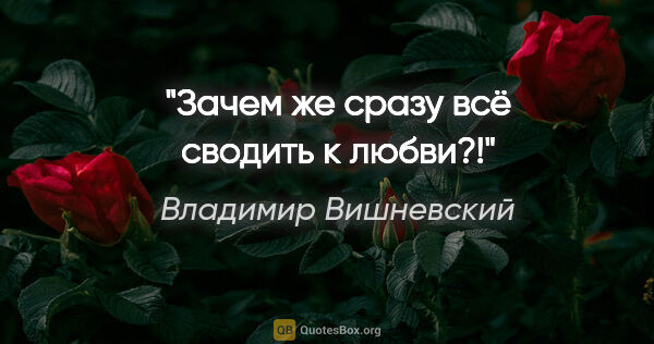 Владимир Вишневский цитата: "Зачем же сразу всё сводить к любви?!"