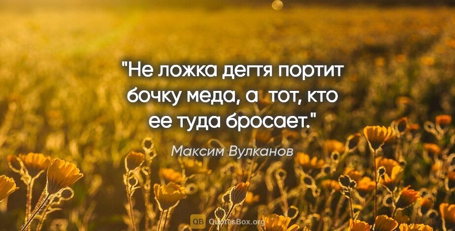 Максим Вулканов цитата: "Не ложка дегтя портит бочку меда, а тот, кто ее туда бросает."