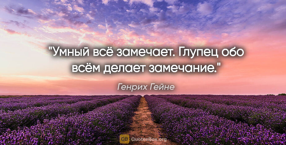 Генрих Гейне цитата: "Умный всё замечает. Глупец обо всём делает замечание."