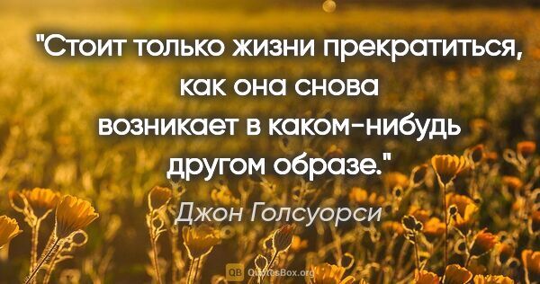 Джон Голсуорси цитата: "Стоит только жизни прекратиться, как она снова возникает..."