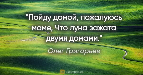 Олег Григорьев цитата: "Пойду домой, пожалуюсь маме,

Что луна зажата двумя домами."