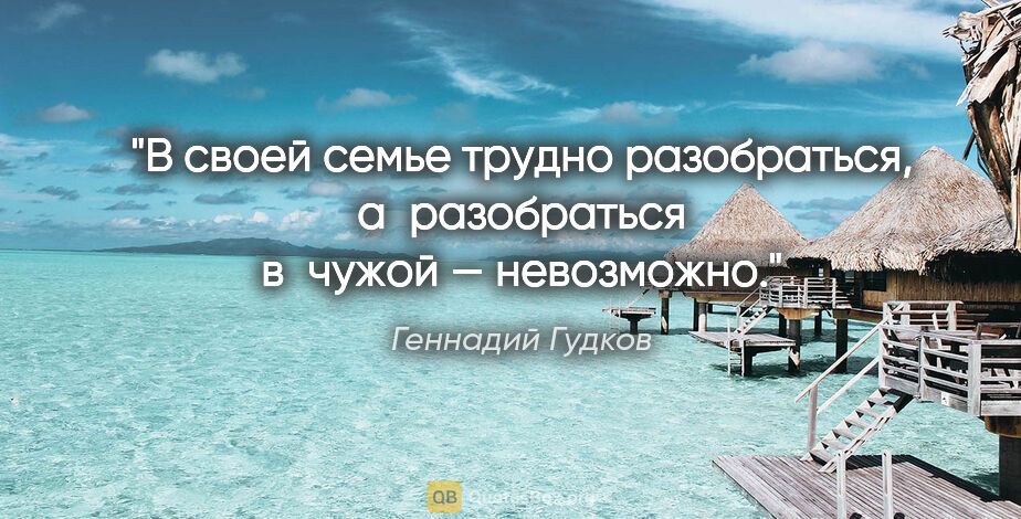 Геннадий Гудков цитата: "В своей семье трудно разобраться, а разобраться в чужой —..."