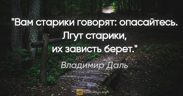 Владимир Даль цитата: "Вам старики говорят: опасайтесь. Лгут старики, их зависть берет."