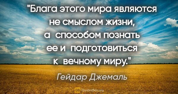 Гейдар Джемаль цитата: "Блага этого мира являются не смыслом жизни, а способом познать..."