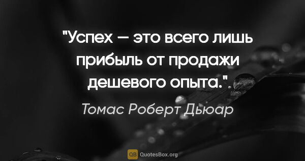 Томас Роберт Дьюар цитата: "Успех — это всего лишь прибыль от продажи дешевого опыта."