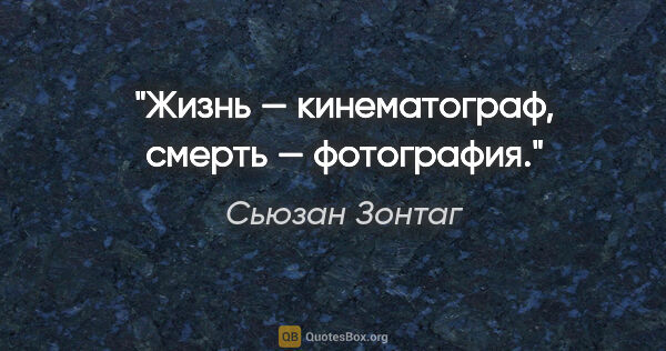 Сьюзан Зонтаг цитата: "Жизнь — кинематограф, смерть — фотография."