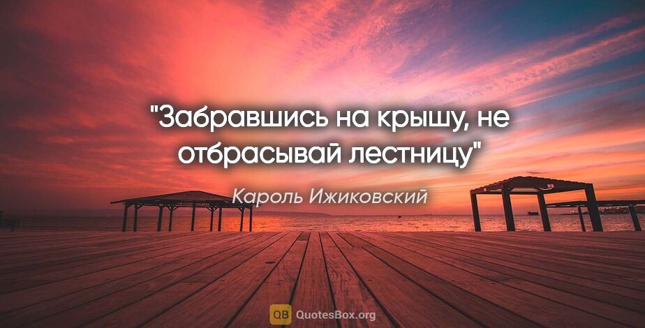 Кароль Ижиковский цитата: "Забравшись на крышу, не отбрасывай лестницу"