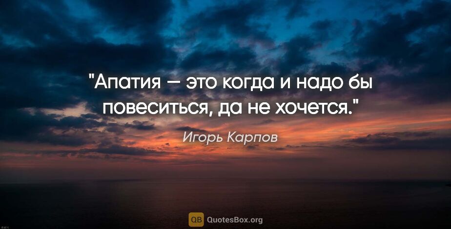 Игорь Карпов цитата: "Апатия — это когда и надо бы повеситься, да не хочется."