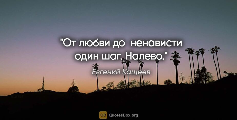 Евгений Кащеев цитата: "От любви до  ненависти один шаг. Налево."