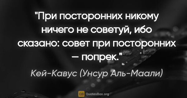 Кей-Кавус (Унсур Аль-Маали) цитата: "При посторонних никому ничего не советуй, ибо сказано: совет..."