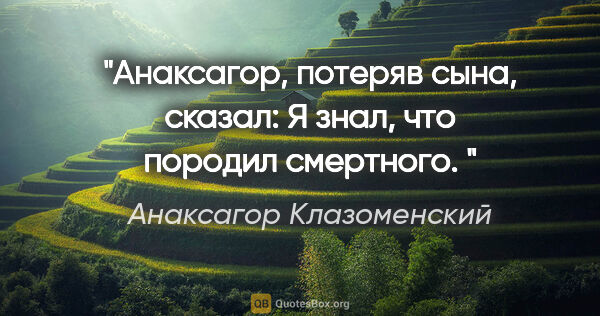 Анаксагор Клазоменский цитата: "Анаксагор, потеряв сына, сказал:

«Я знал, что породил..."